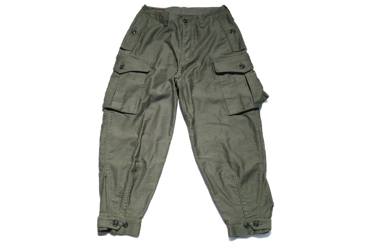 Freewheelers Heavyweight Moleskin "Ground Crew" Trousers (Olive Green)