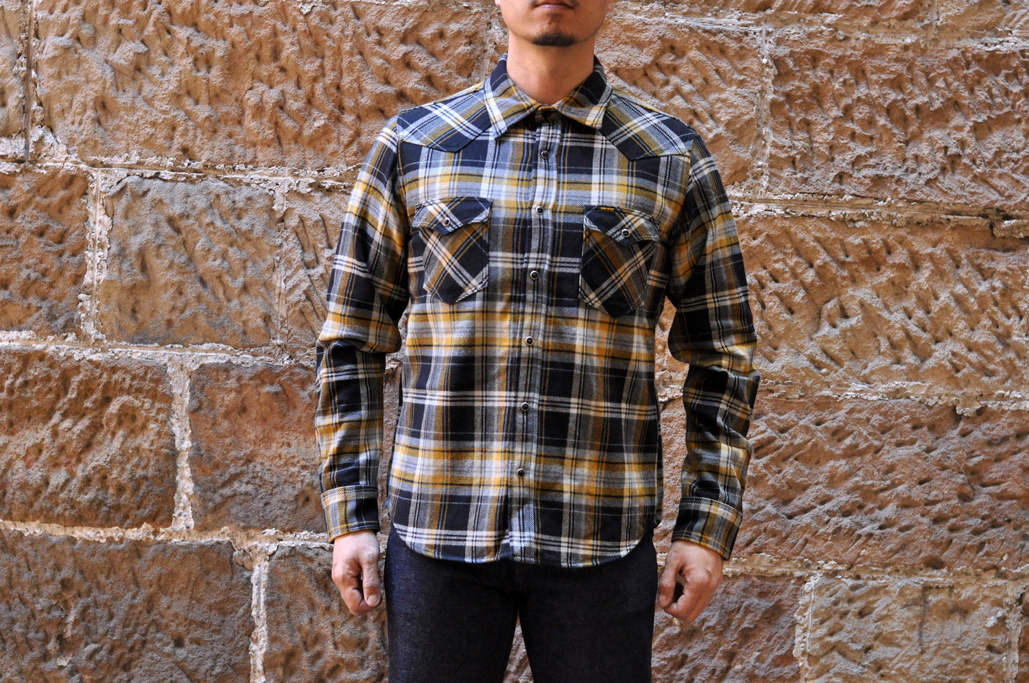 IRON HEART 14OZ ULTRA-HEAVY CRAZY CHECK WESTERN SHIRT (KILLA BEE)