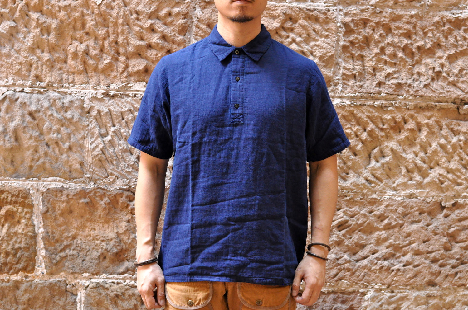 BLUE BLUE JAPAN INDIGO DYED GAUZE POLO