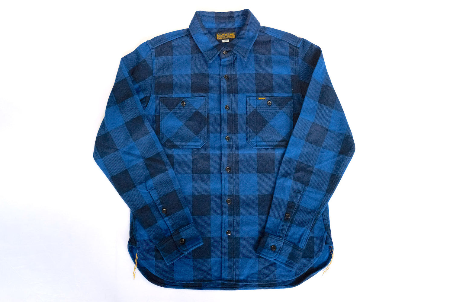 IRON HEART 14OZ INDIGO DYED ULTRA-HEAVY BUFFALO CHECK FLANNEL WORKSHIRT