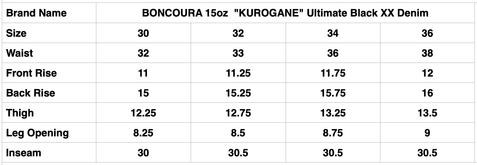 BONCOURA 15oz  "KUROGANE" Ultimate Black XX Denim (Limited Edition)