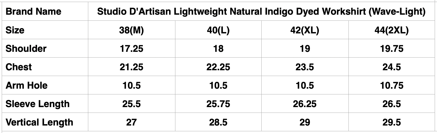 Studio D'Artisan Lightweight "Shijira Awa-Ai" Natural Indigo Dyed Workshirt (Wave-Light)