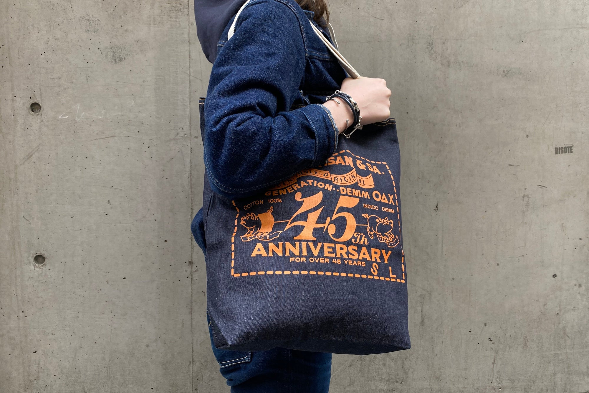 Studio D'Artisan "Piggy" Indigo Denim Totebag (Orange)