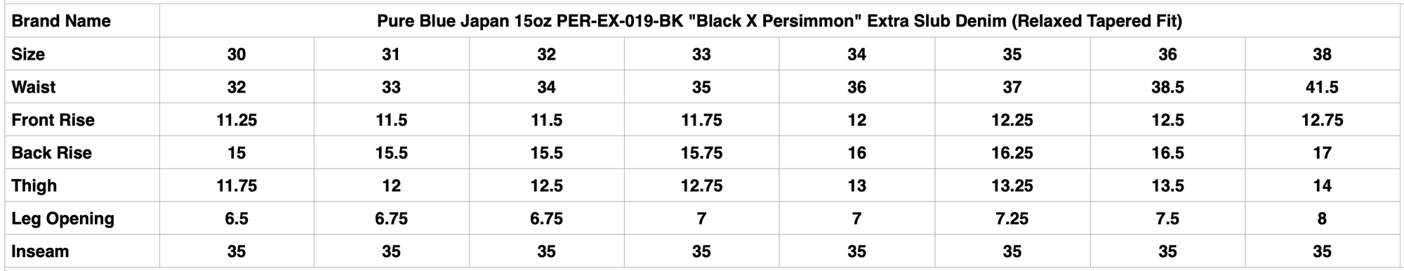 Pure Blue Japan 15oz PER-EX-019-BK "Black X Persimmon" Extra Slub Denim (Relaxed Tapered Fit)