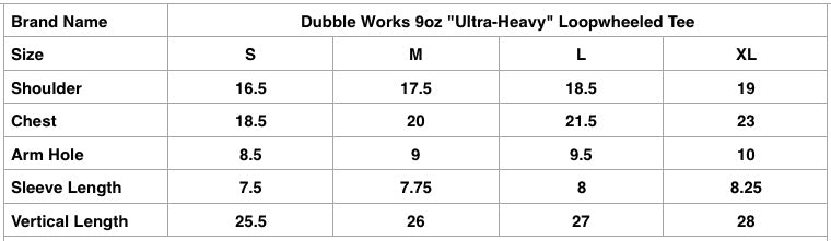 Dubble Works 9oz "Ultra-Heavy" Loopwheeled Tee (Sumikuro)