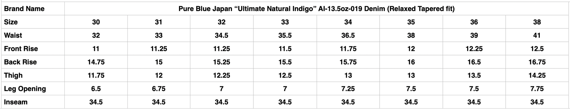 Pure Blue Japan “Ultimate Natural Indigo” AI-13.5oz-019 Denim (Relaxed Tapered fit)