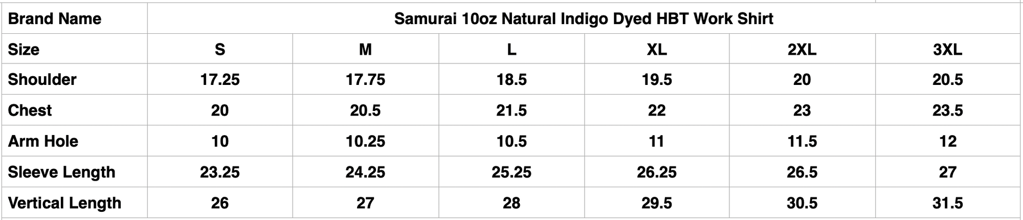 Samurai 10oz Natural Indigo Dyed HBT Work Shirt