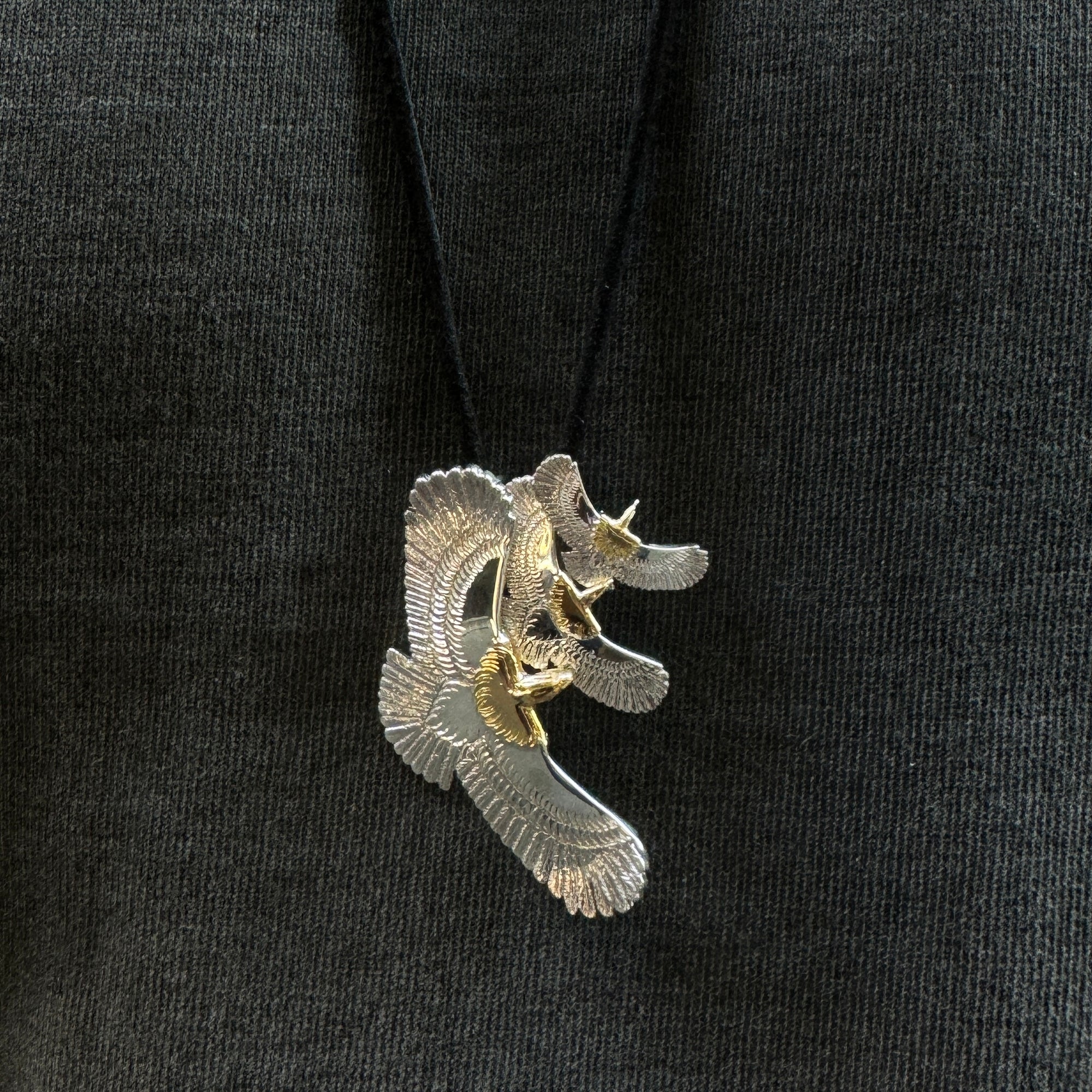 First Arrow's Medium Eagle Pendants with 18K Gold Head & Heart (P-509)