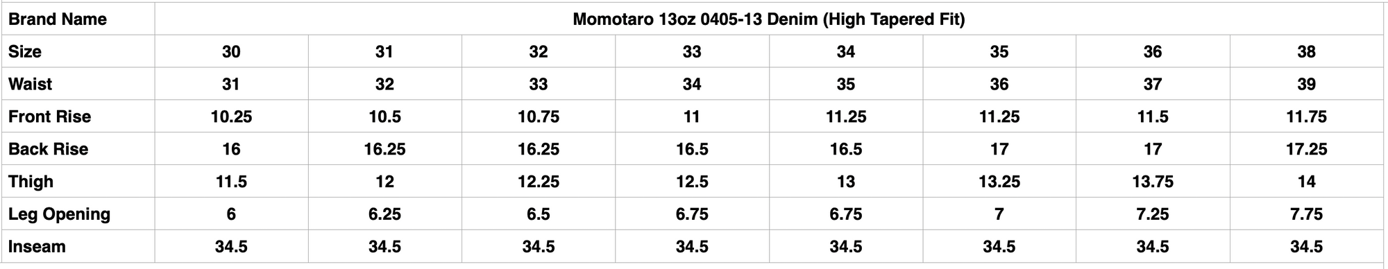 MOMOTARO JEANS 13oz 0405-13 Denim (High Tapered Fit)