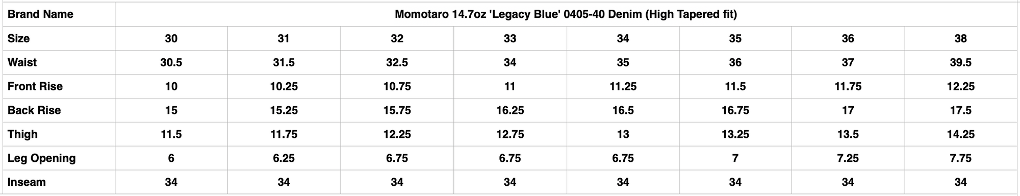 MOMOTARO JEANS 14.7oz 'Legacy Blue' 0405-40 Denim (High Tapered fit)