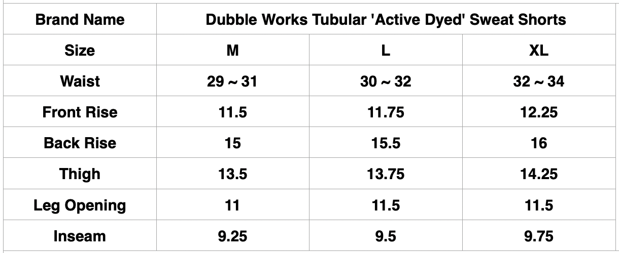 Dubble Works Tubular 'Active Dyed' Sweat Shorts (Sumi Black)