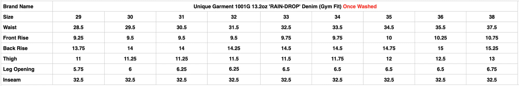 Unique Garment 1001G 13.2oz 'RAIN-DROP' Denim (Gym Fit)