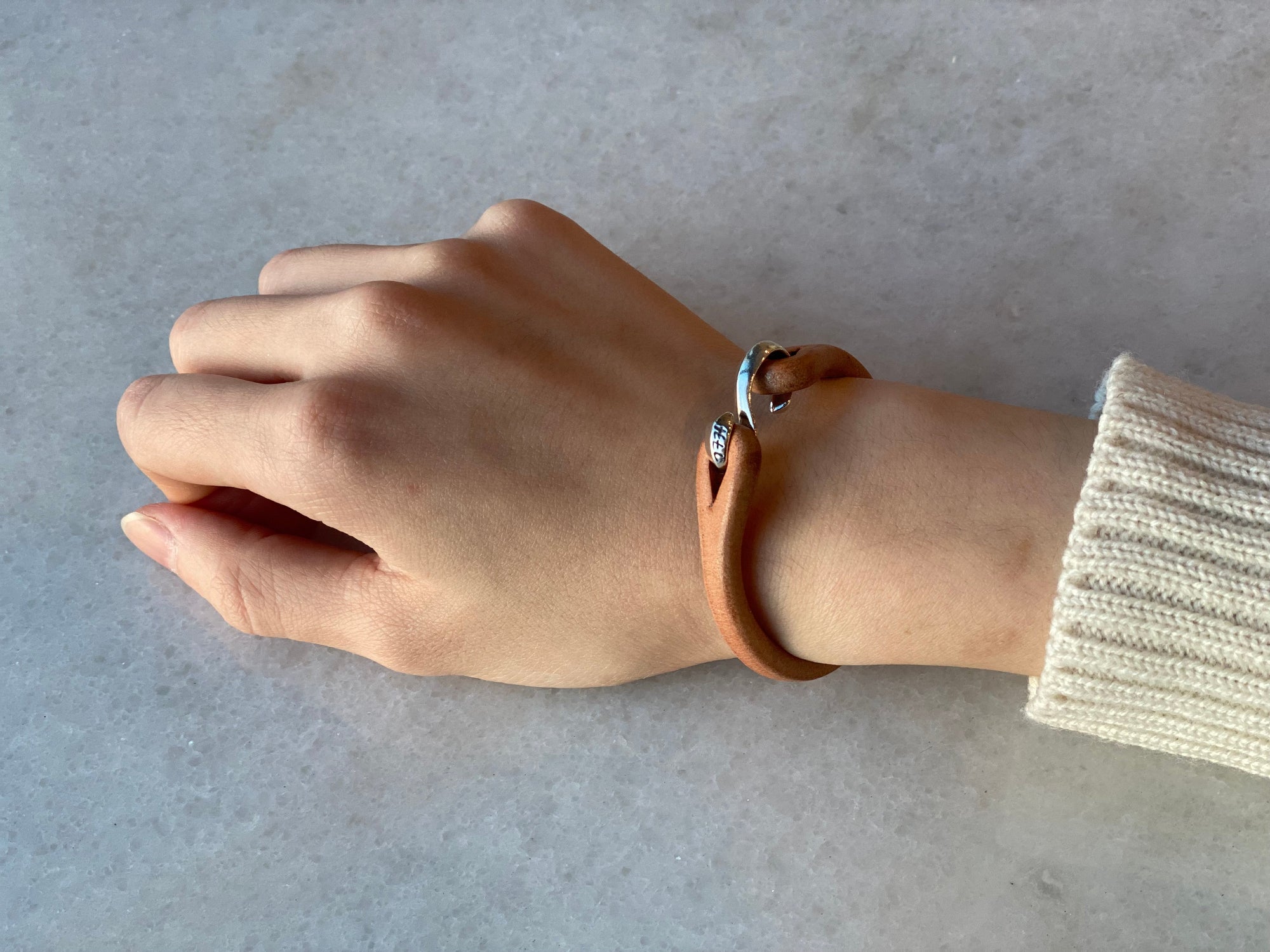 The Flat Head 'Silver Hook' Single Cuff (Natural Tan)