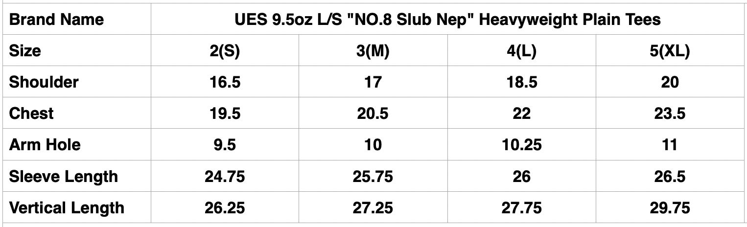 UES 9.5oz "NO.8 Slub Nep" Heavyweight L/S Plain Tee (Charcoal Brown)