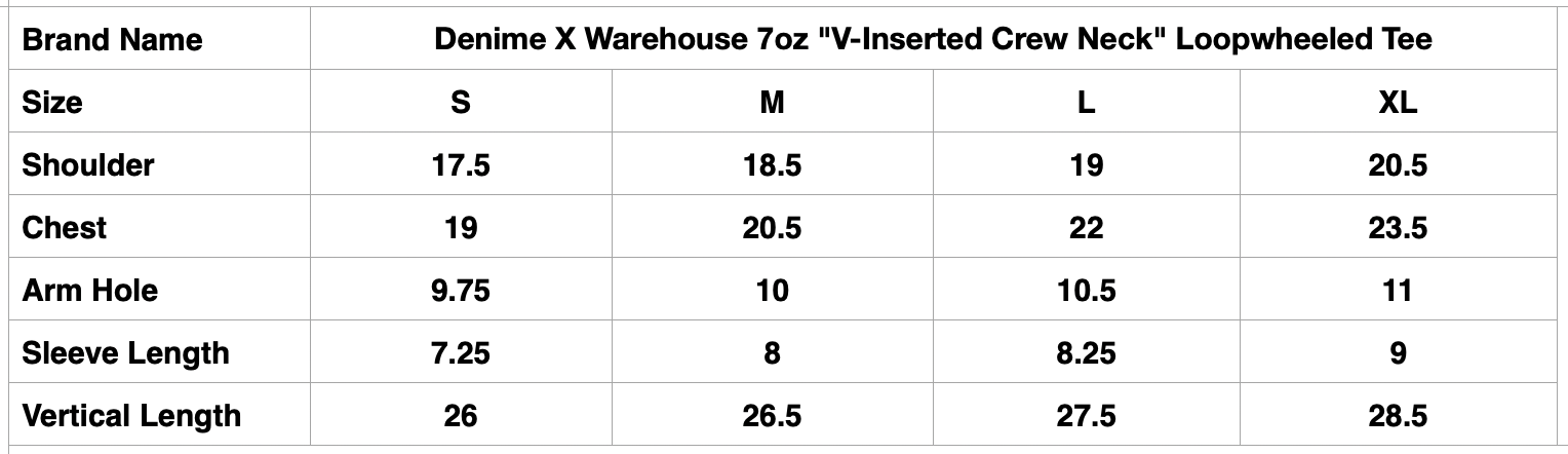 Denime X Warehouse 7oz "V-Inserted Crew Neck" Loopwheeled Tee (Brick)