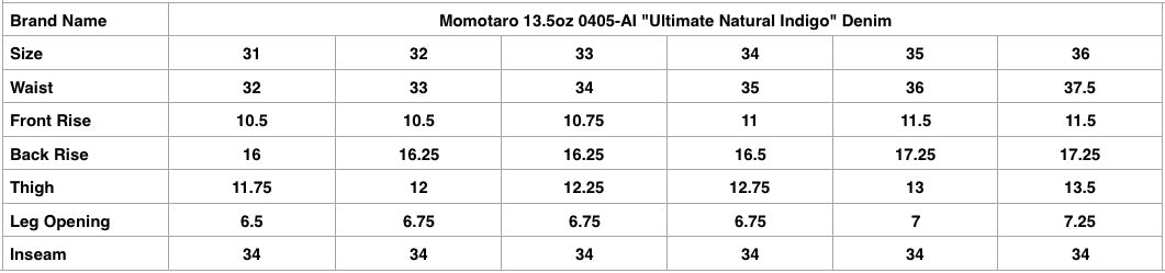 MOMOTARO JEANS  13.5oz 0405-AI "Ultimate Natural Indigo" Denim (High Tapered fit)