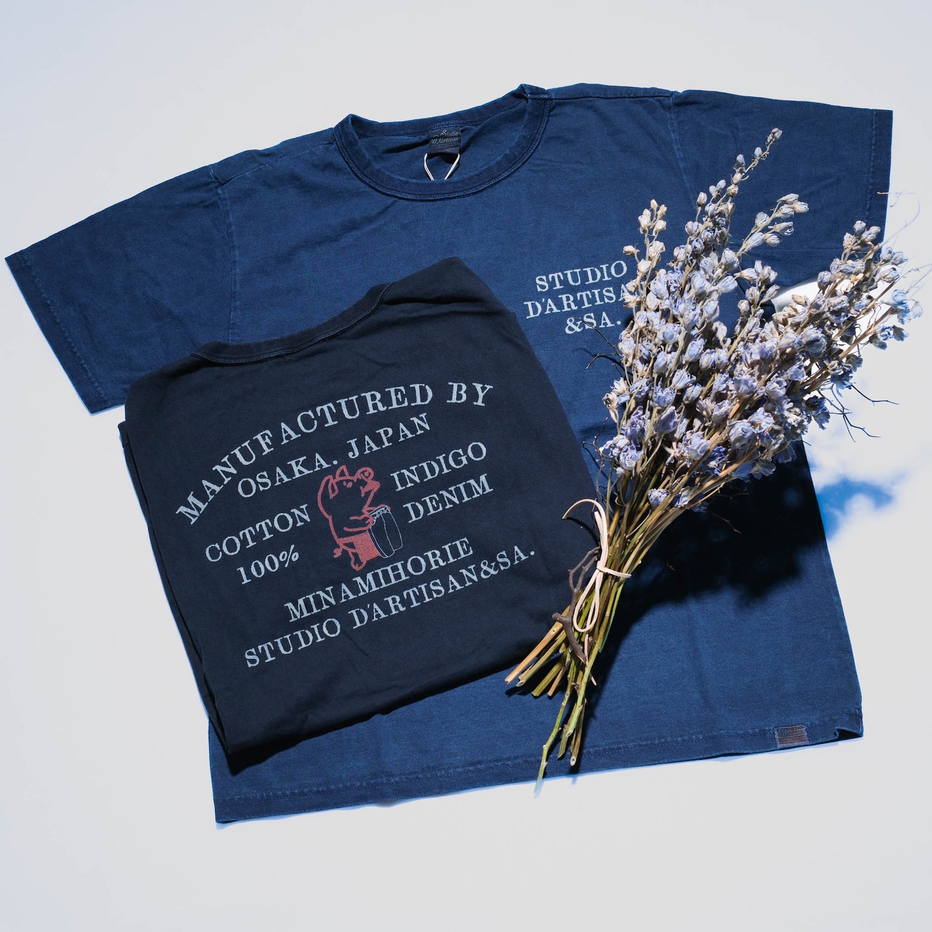 Studio D'Artisan 6oz "Denim Master" Natural Indigo Dyed Tee (Grand Indigo)