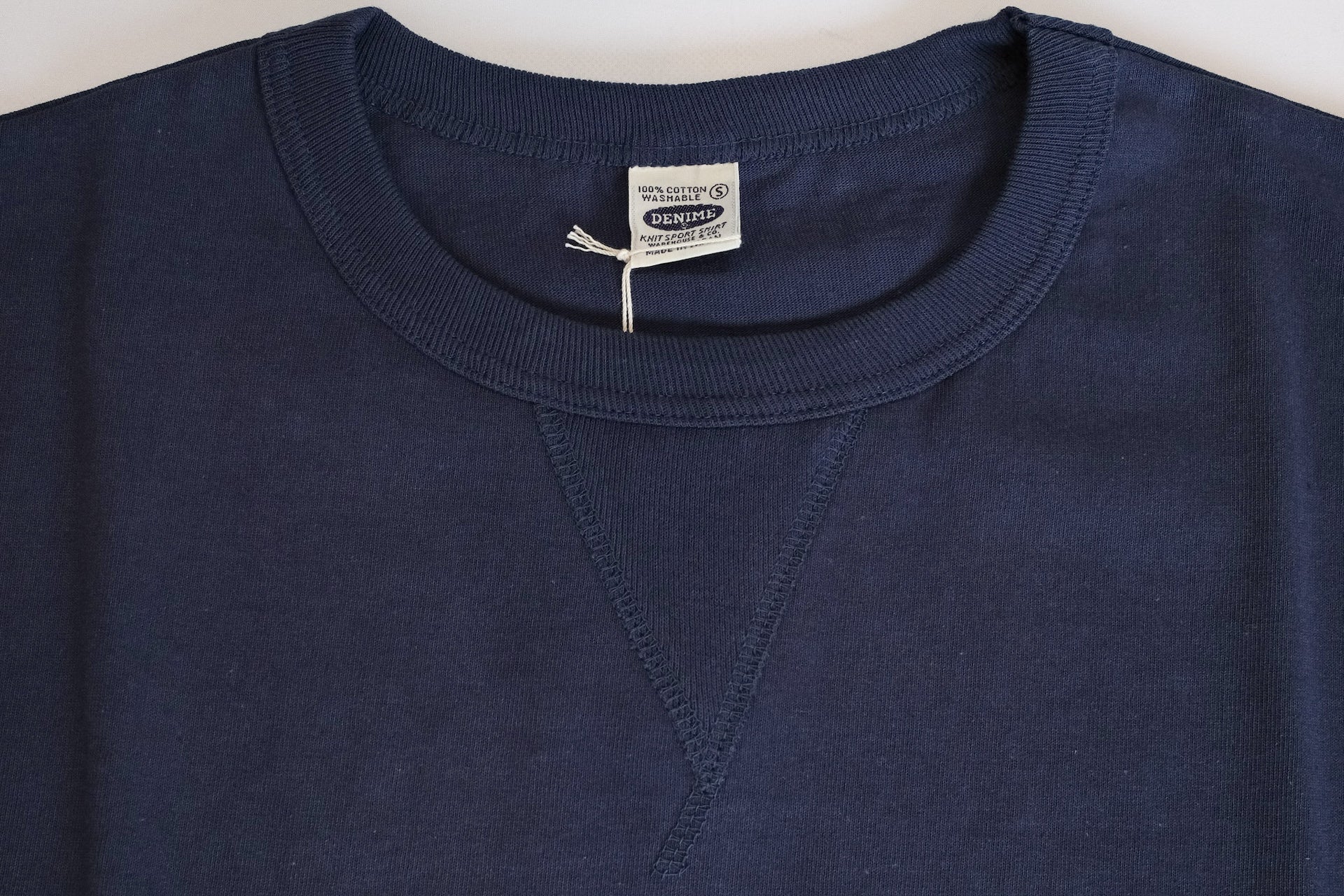 Denime X Warehouse 7oz "V-Inserted Crew Neck" Loopwheeled Tee (Navy)