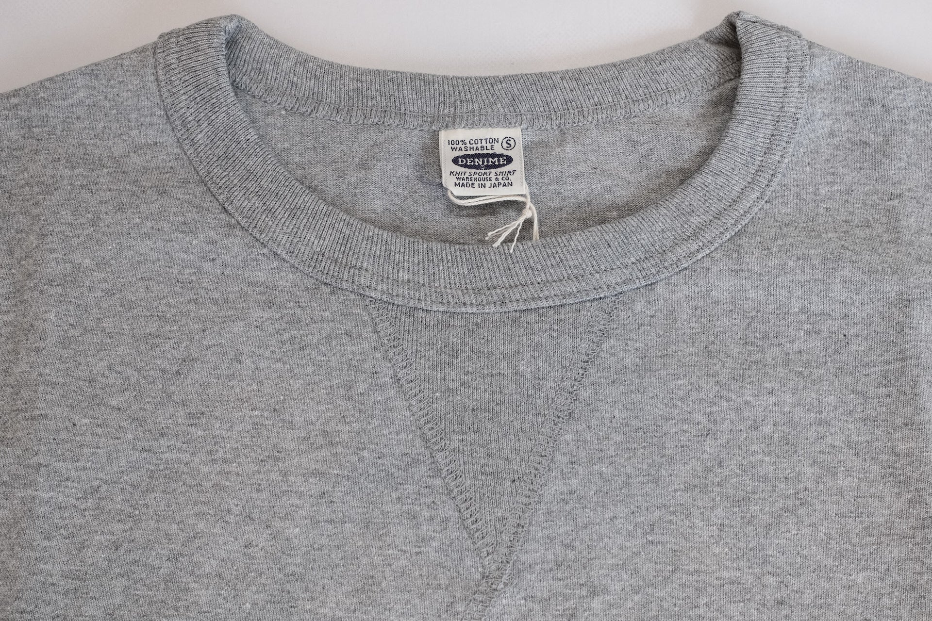 Denime X Warehouse 7oz "V-Inserted Crew Neck" Loopwheeled Tee (Heather Grey)