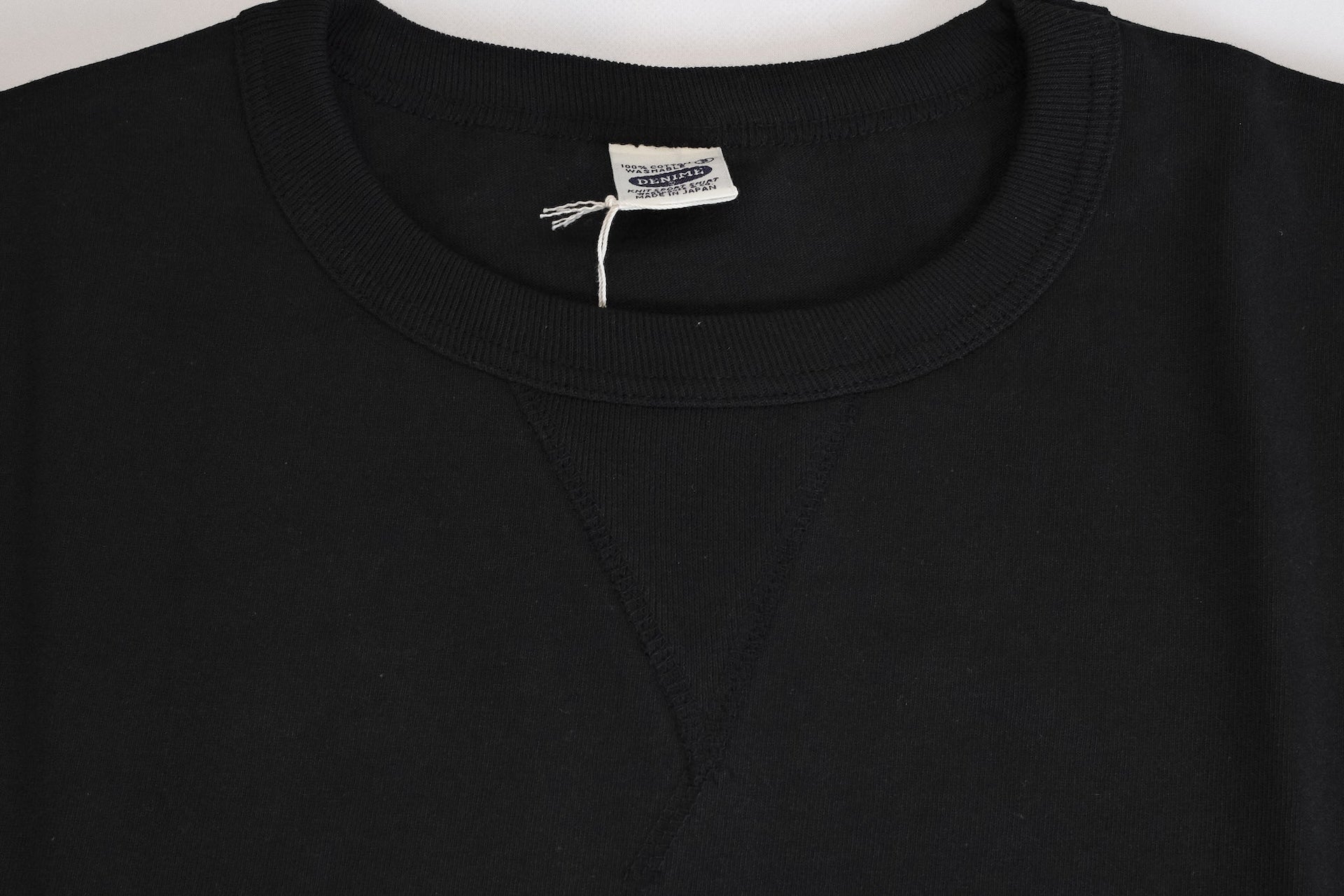 Denime X Warehouse 7oz "V-Inserted Crew Neck" Loopwheeled Tee (Black)