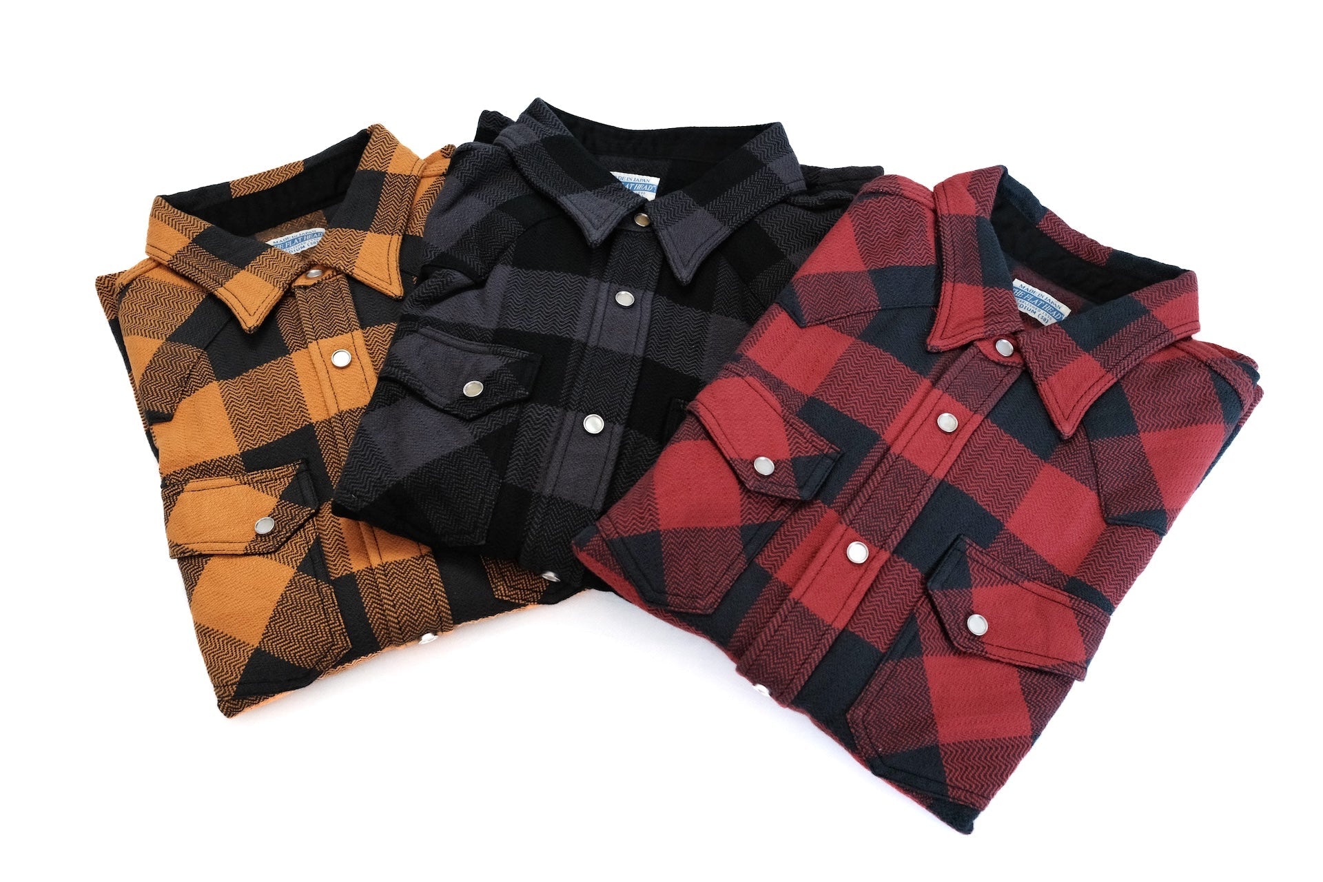 The Flat Head 12oz Selvage Flannel Western Shirt (Black X Grey)
