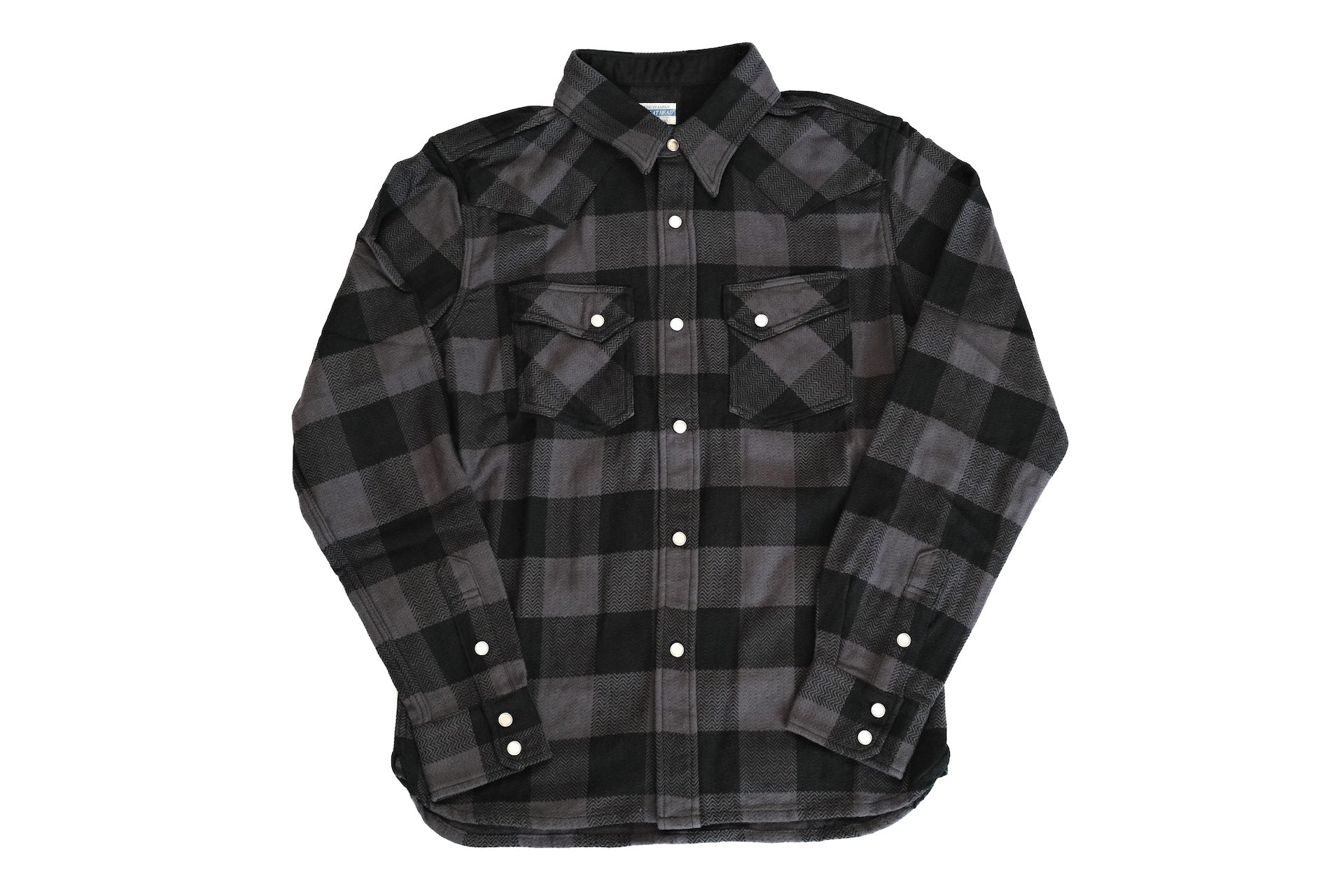 The Flat Head 12oz Selvage Flannel Western Shirt (Black X Grey)