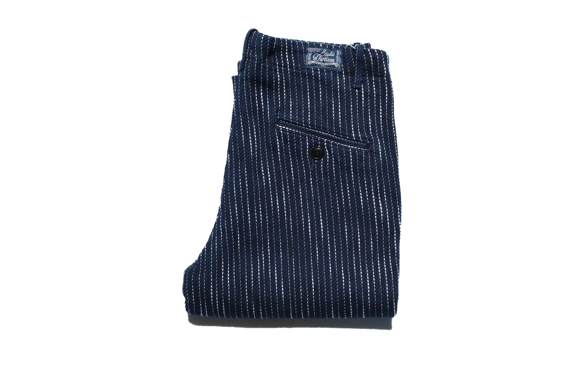 Studio D'Artisan 13oz Indigo Dyed "Rain Kasuri Sashiko" Trousers (Relaxed Tapered fit)