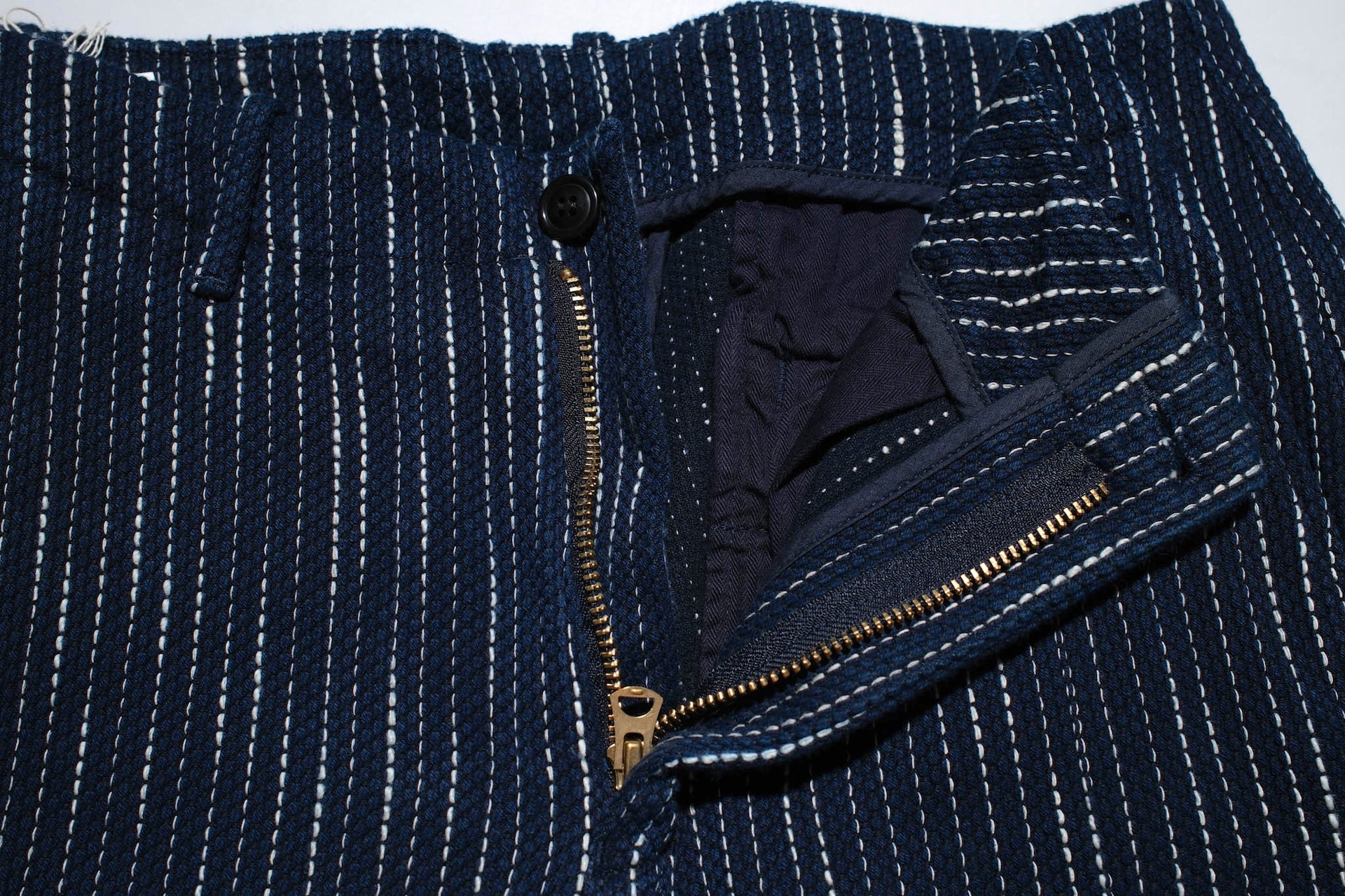 Studio D'Artisan 13oz Indigo Dyed "Rain Kasuri Sashiko" Trousers (Relaxed Tapered fit)