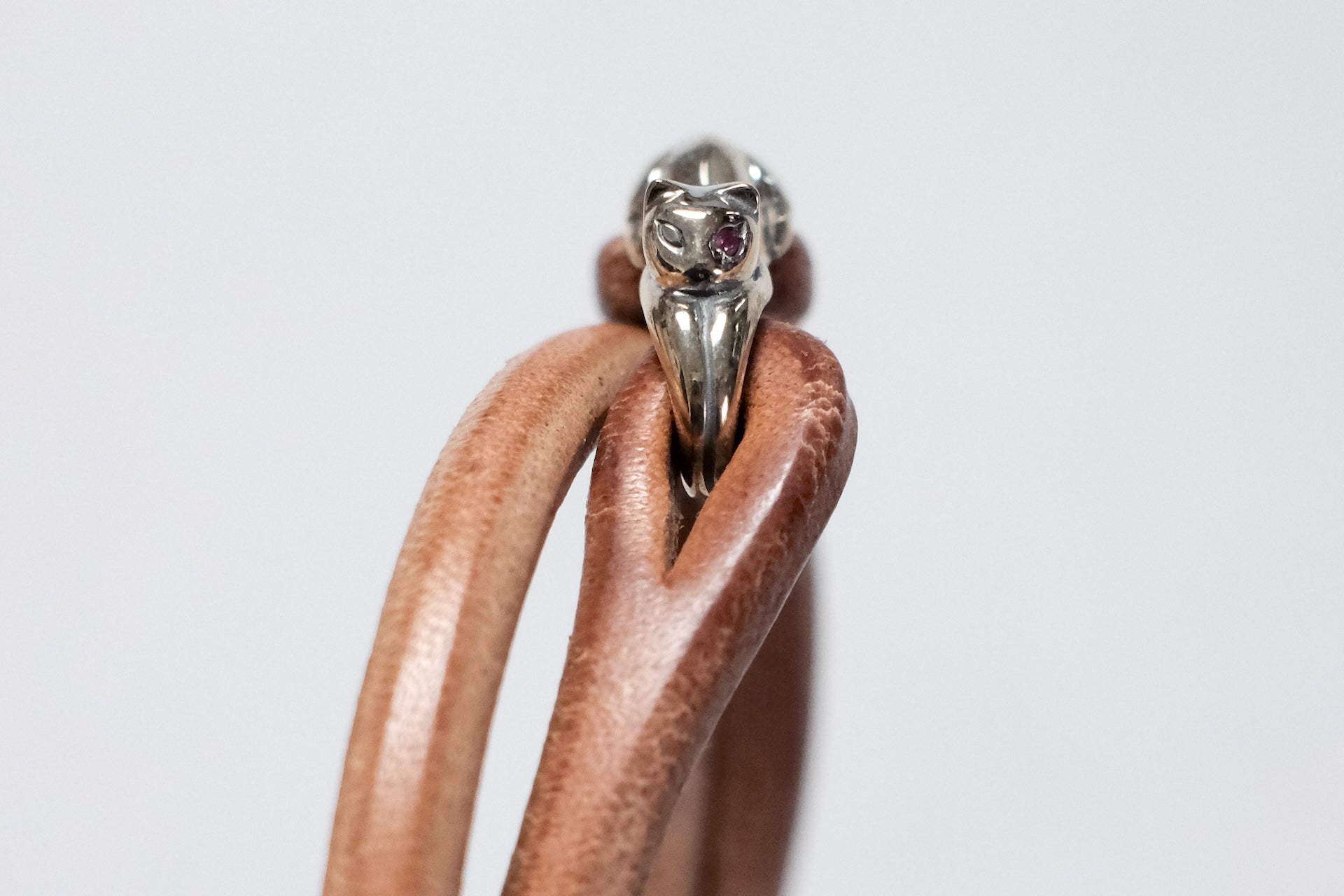 Cramp by Ginkawaten "Cat Familiar" Double Cuff With Red Ruby (Tan)