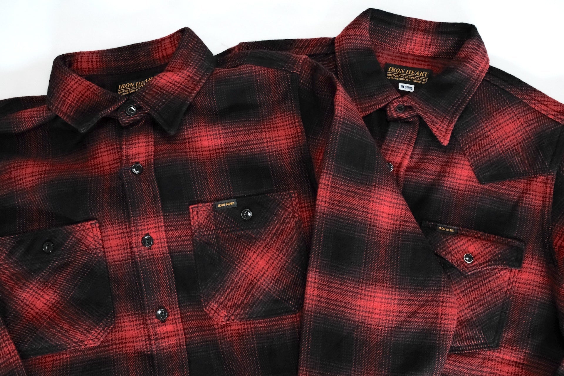 Iron Heart Ultra-Heavy Flannel Ombre Check Western Shirt (Red x Black)