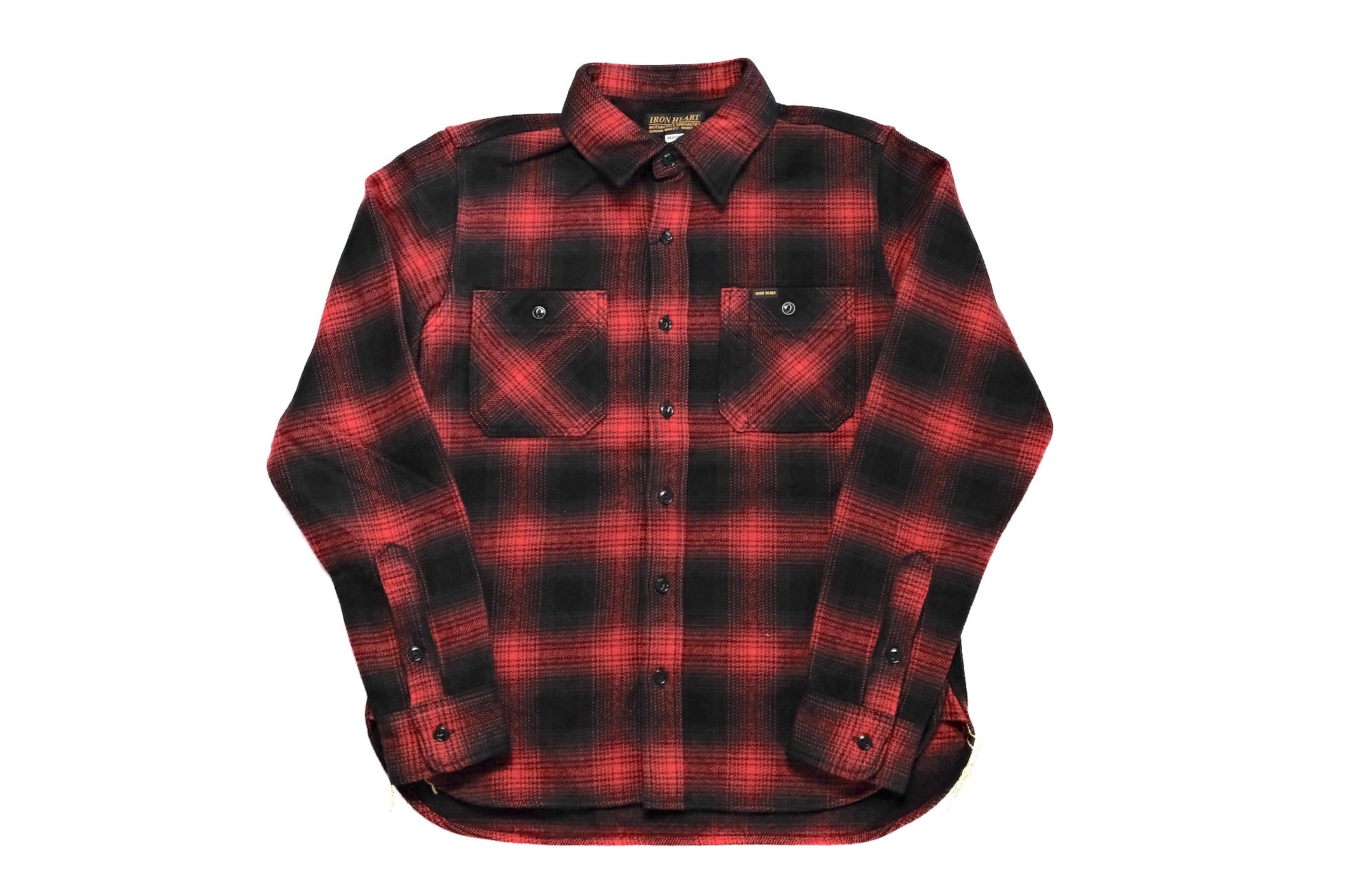 Iron Heart Ultra-Heavy Flannel Ombre Check Work Shirt (Red x Black)