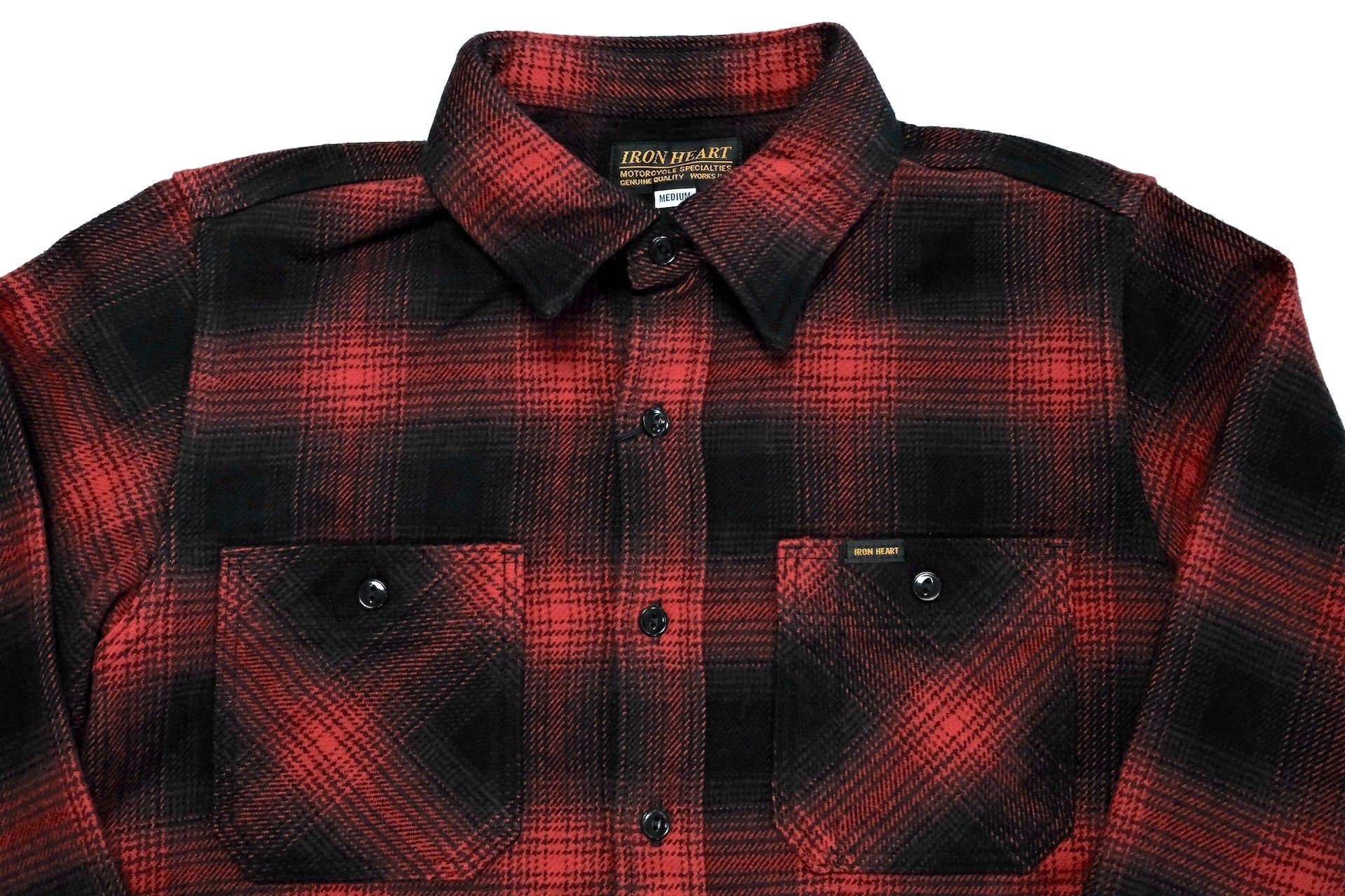 Iron Heart Ultra-Heavy Flannel Ombre Check Work Shirt (Red x Black)