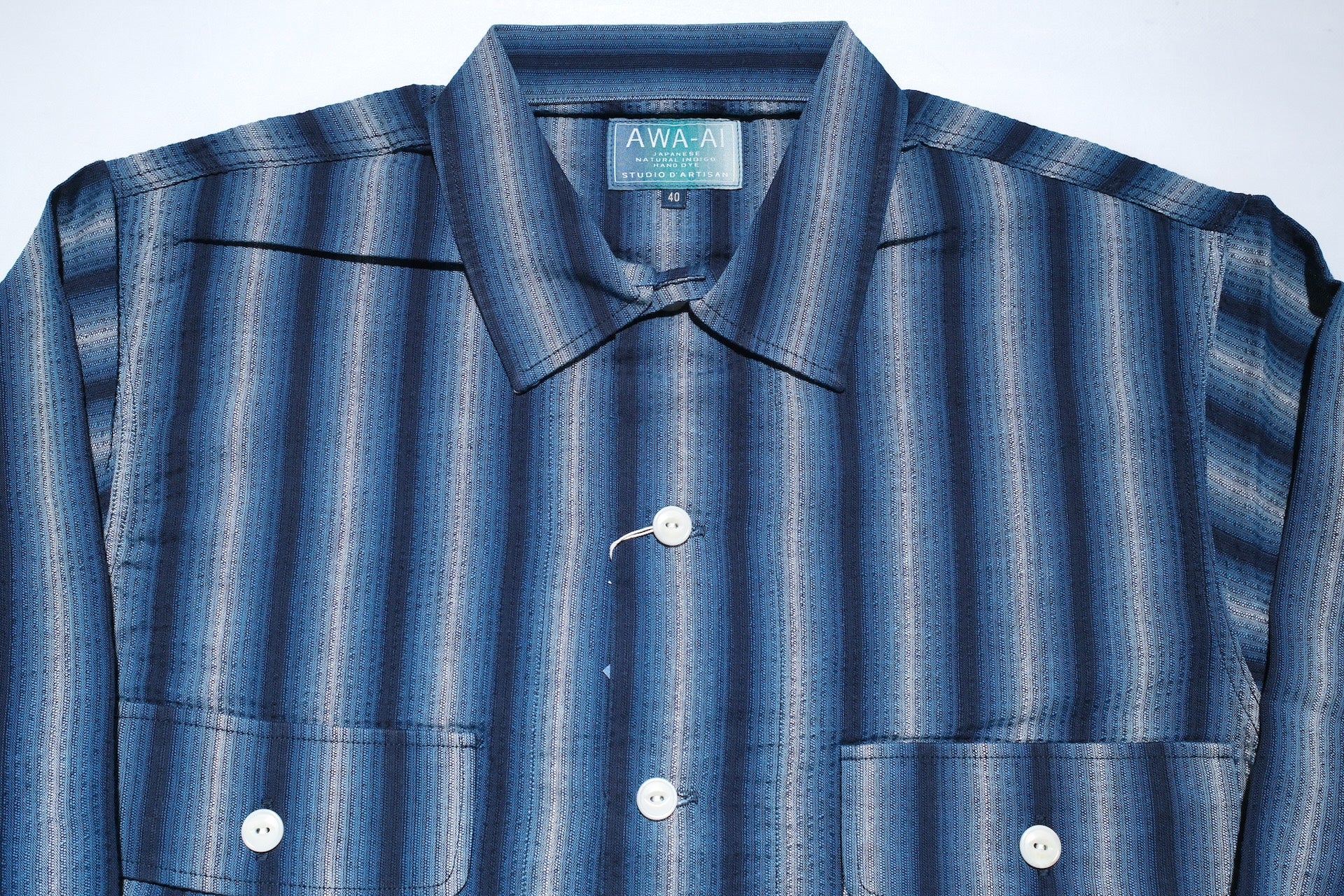 Studio D'Artisan Lightweight "Shijira Awa-Ai" Natural Indigo Dyed Workshirt (Wave-Light)