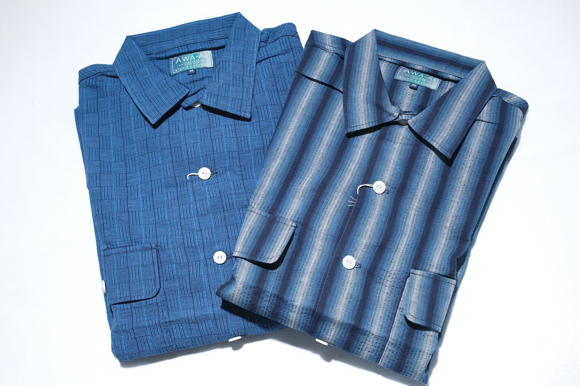 Studio D'Artisan Lightweight "Shijira Awa-Ai" Natural Indigo Dyed Workshirt (Wave-Light)