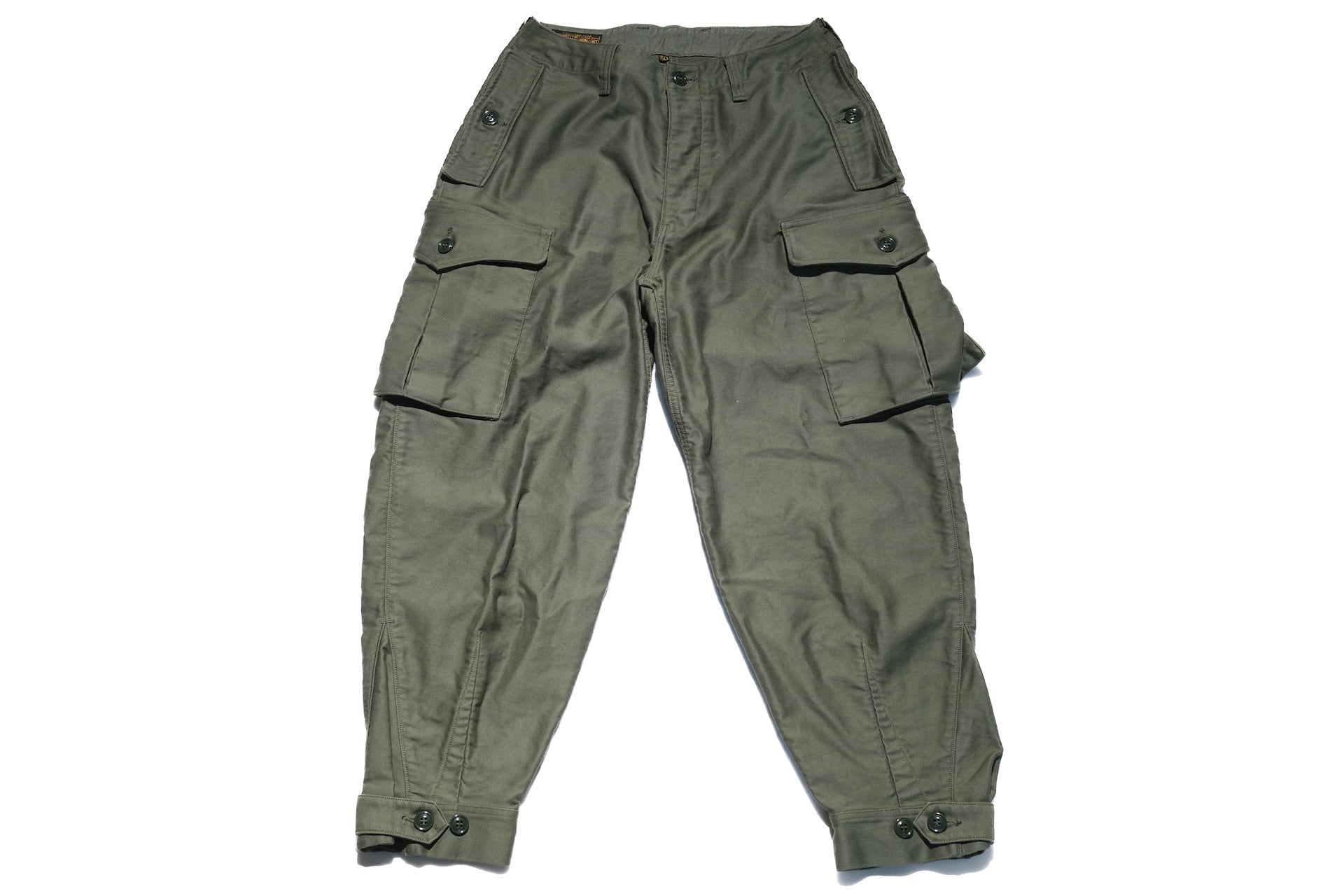 Freewheelers Heavyweight Moleskin "Ground Crew" Trousers (Olive Green)