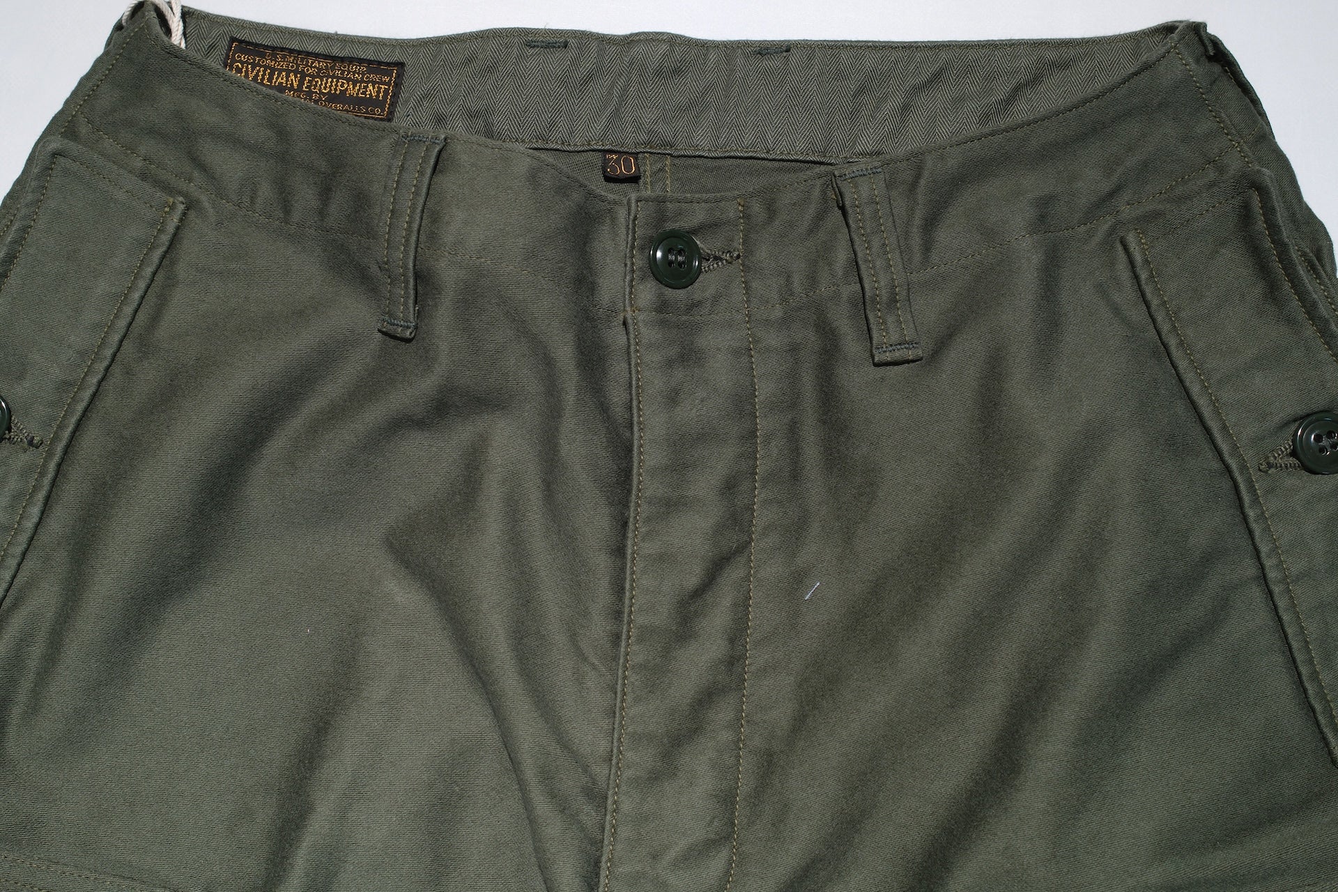 Freewheelers Heavyweight Moleskin "Ground Crew" Trousers (Olive Green)
