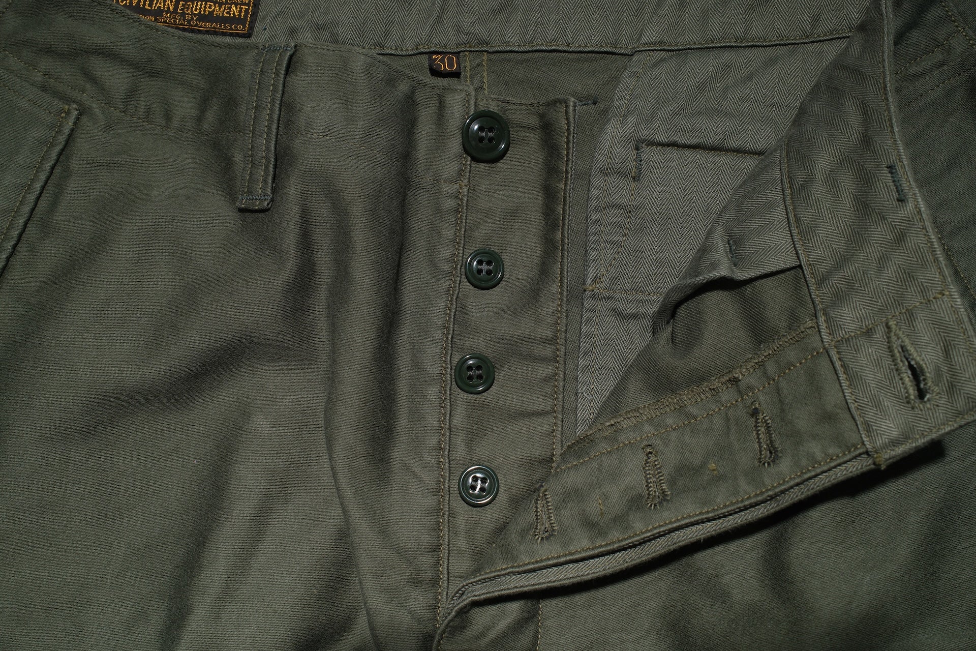 Freewheelers Heavyweight Moleskin "Ground Crew" Trousers (Olive Green)