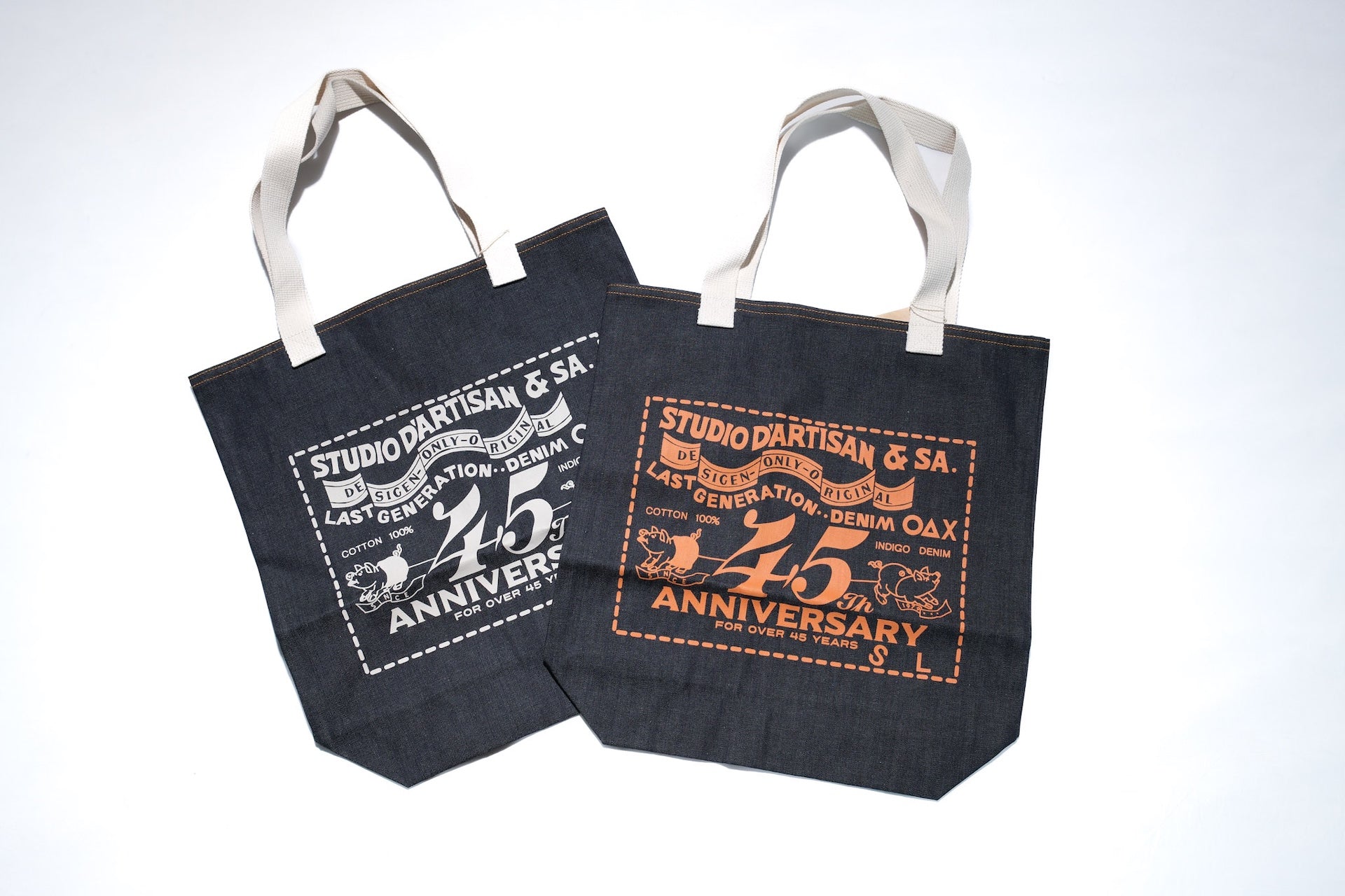 Studio D'Artisan "Piggy" Indigo Denim Totebag (Ivory)