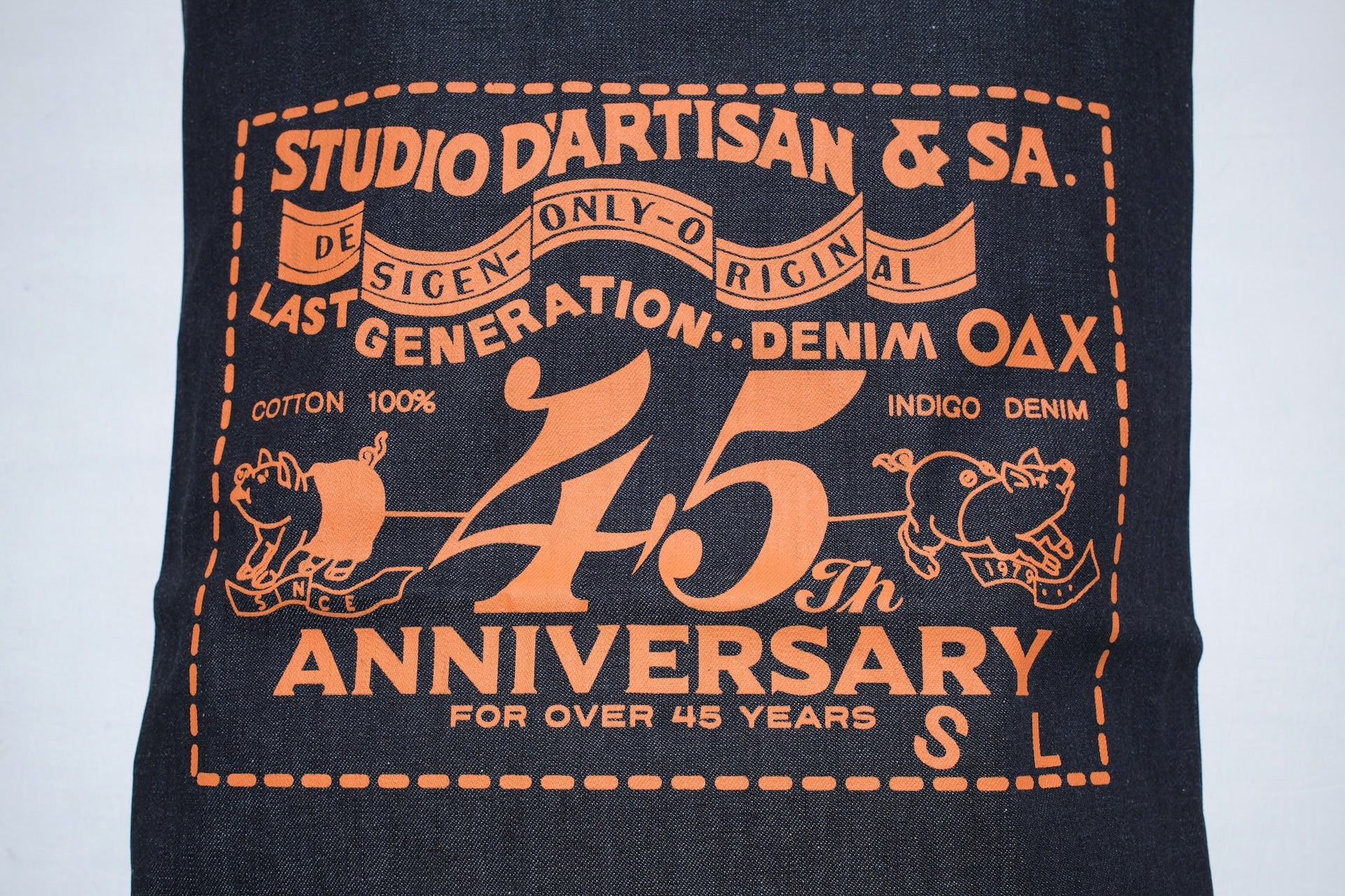 Studio D'Artisan "Piggy" Indigo Denim Totebag (Orange)