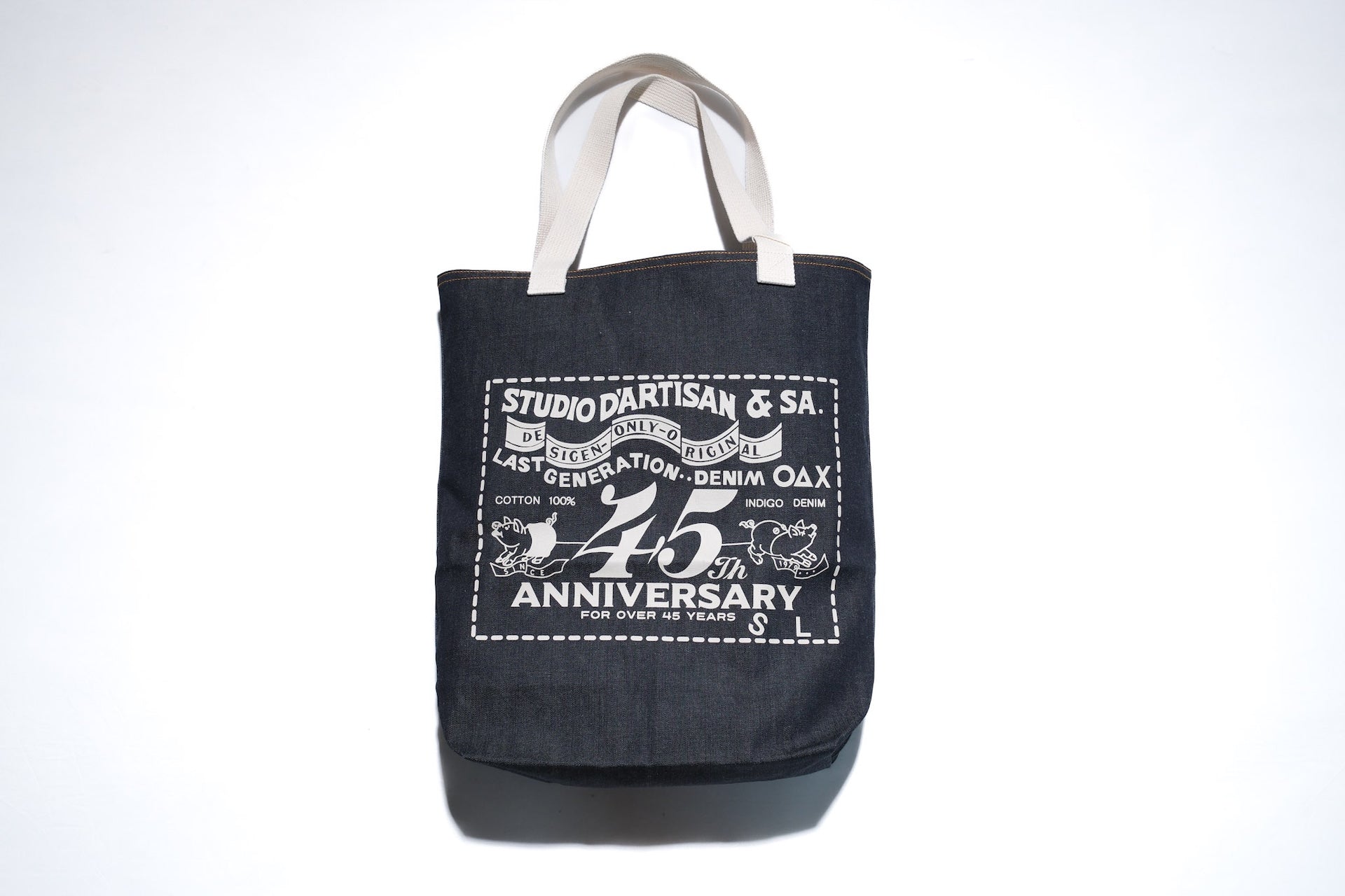 Studio D'Artisan "Piggy" Indigo Denim Totebag (Ivory)