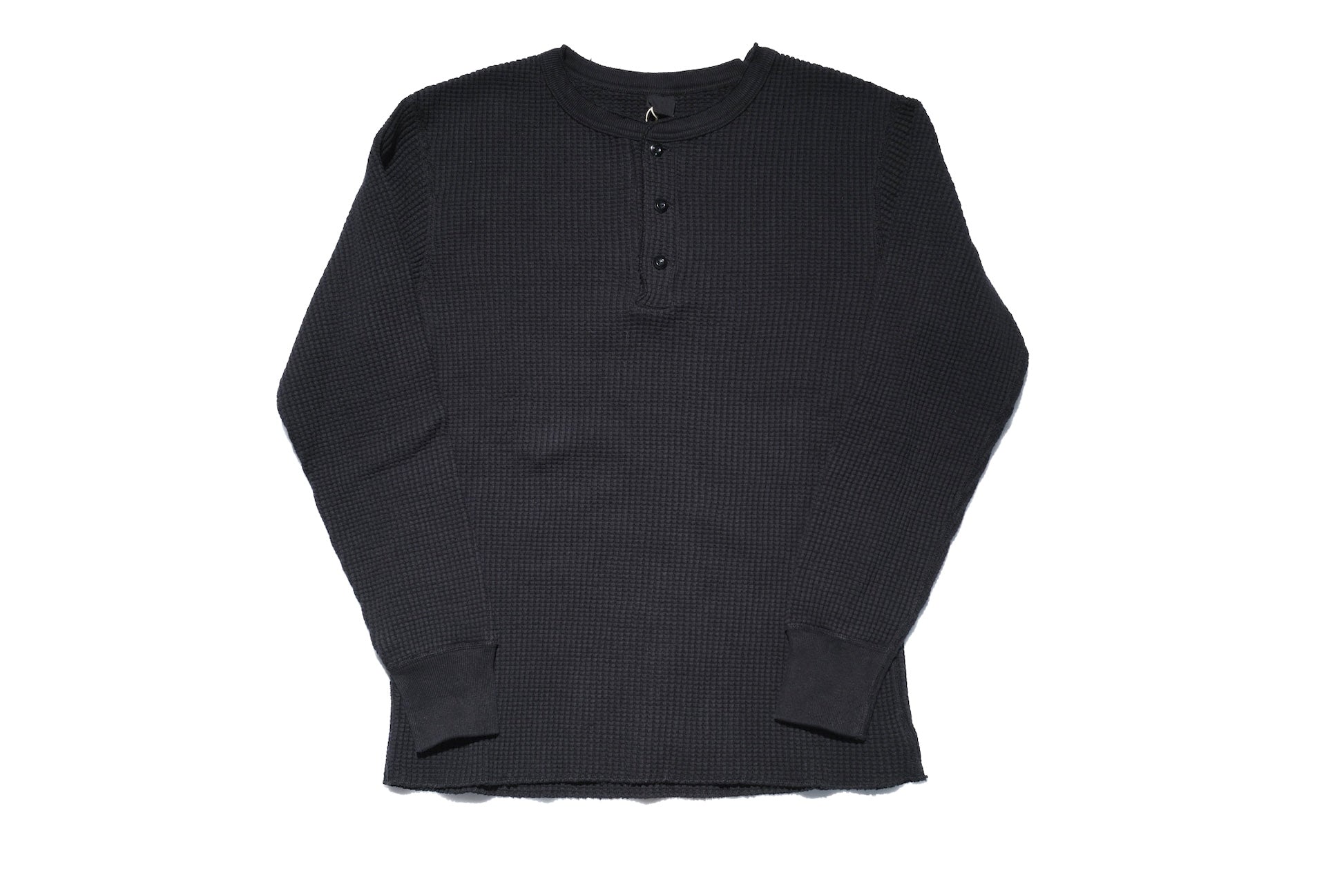 UES Ultra Heavyweight "Big Waffle" L/S Henley Thermal (Black)