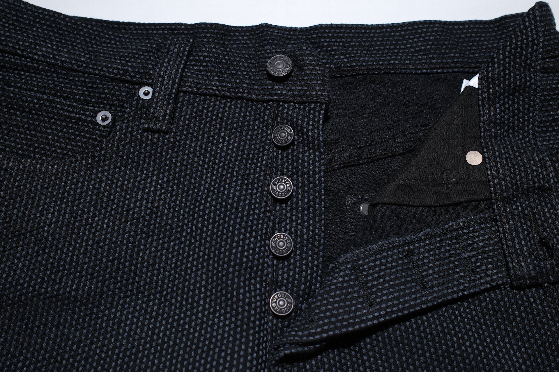 Pure Blue Japan 12.5oz "Double-Warps" Sashiko Trousers (Grey X Black)