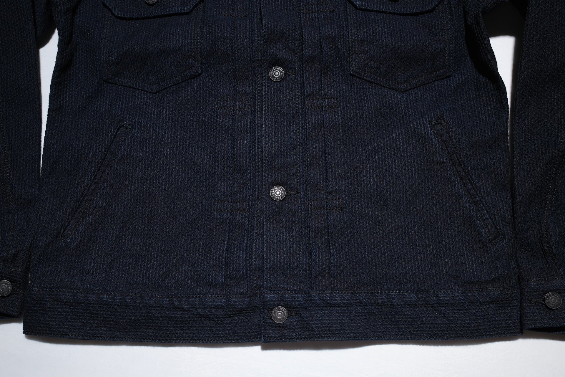 Pure Blue Japan 12.5oz "Double-Warps" Sashiko Type 2 Jacket (Indigo X Black)