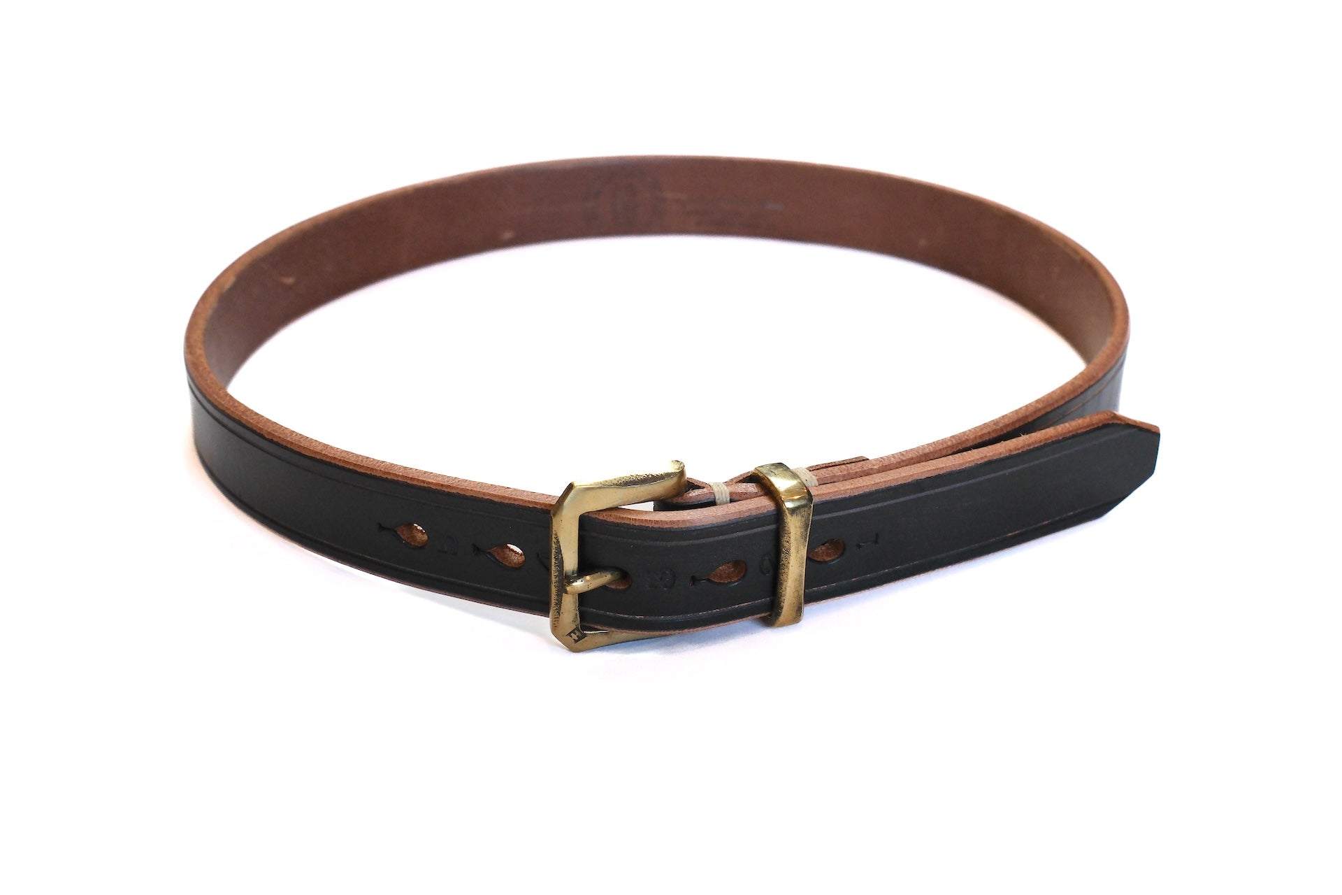 Cramp by Ginkawaten Saddle Cowhide Narrow Belt (Black Tea-core)
