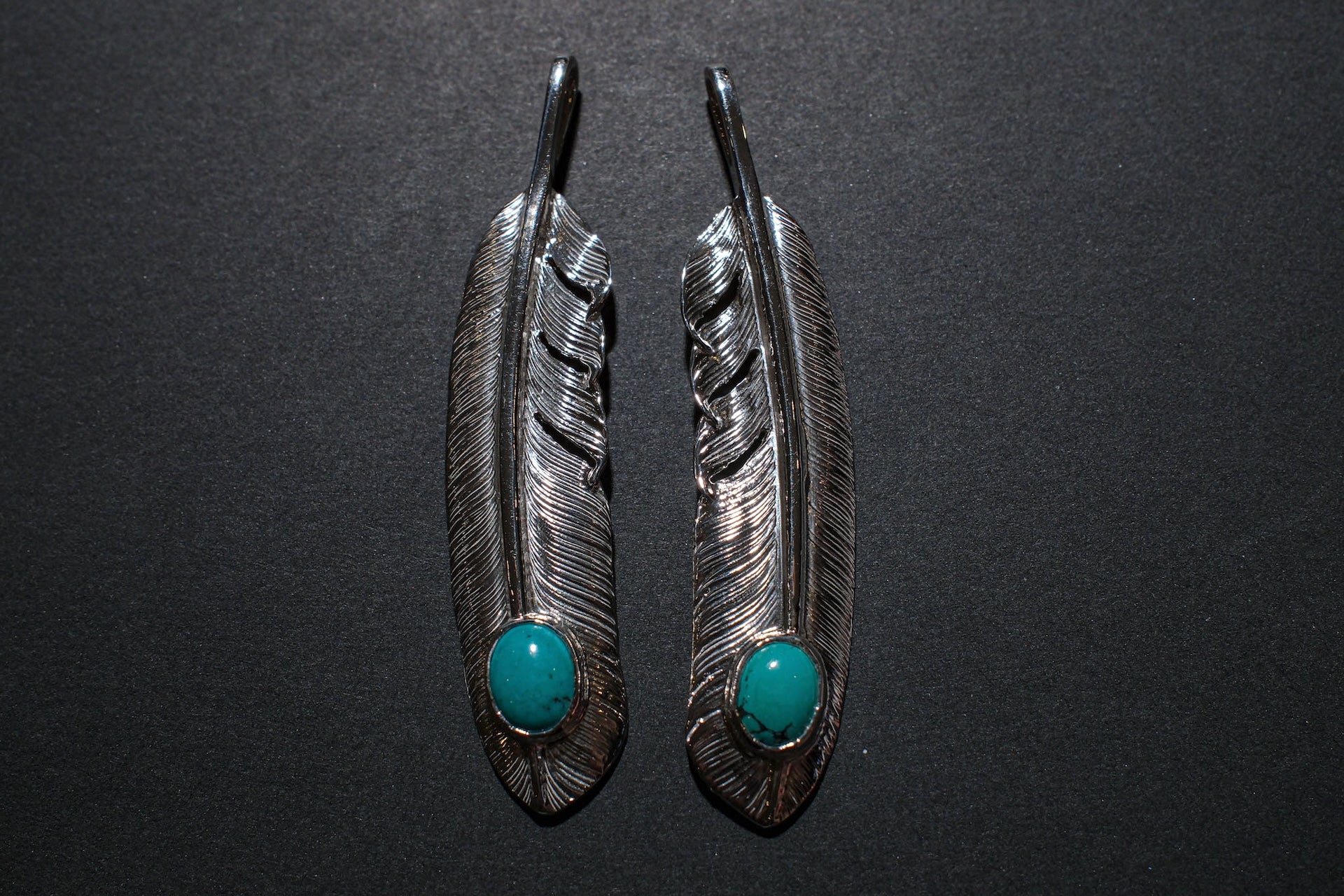 First Arrow's Large Silver Feather With Turquoise Pendant (P-003)