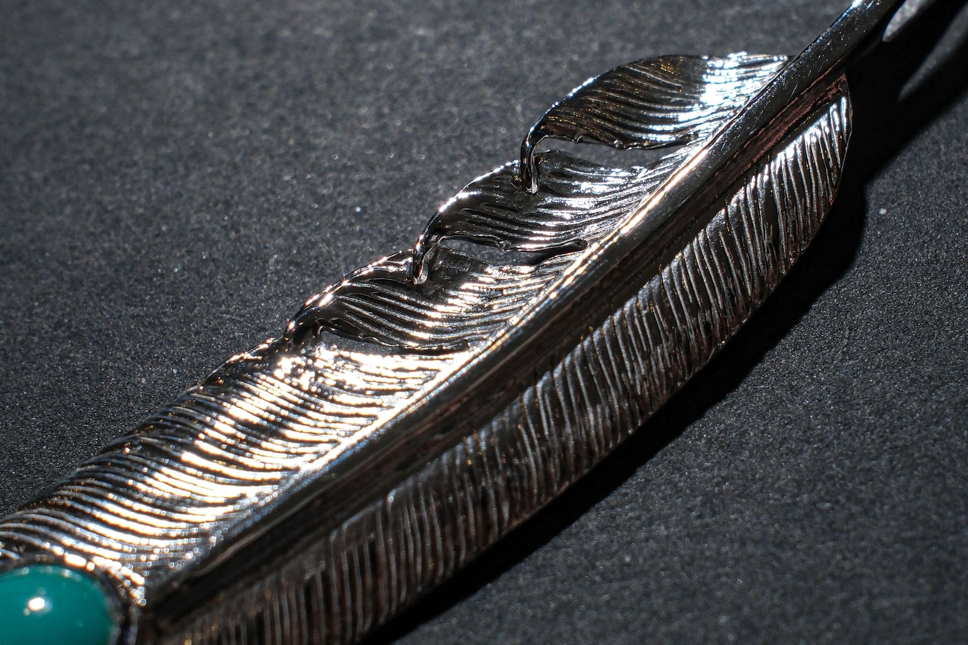 First Arrow's Large Silver Feather With Turquoise Pendant (P-003)