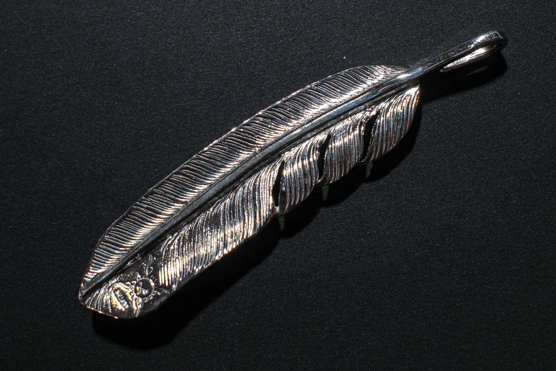 First Arrow's Large Silver Feather With Turquoise Pendant (P-003)