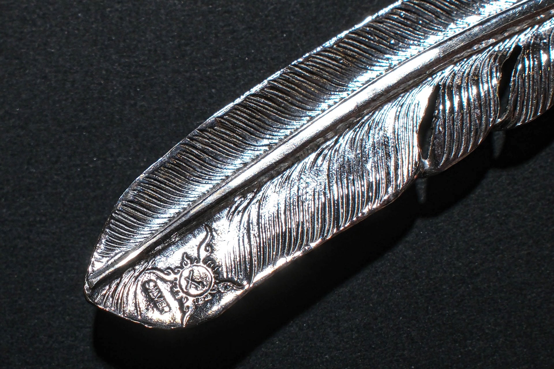 First Arrow's Large Silver Feather With Turquoise Pendant (P-003)