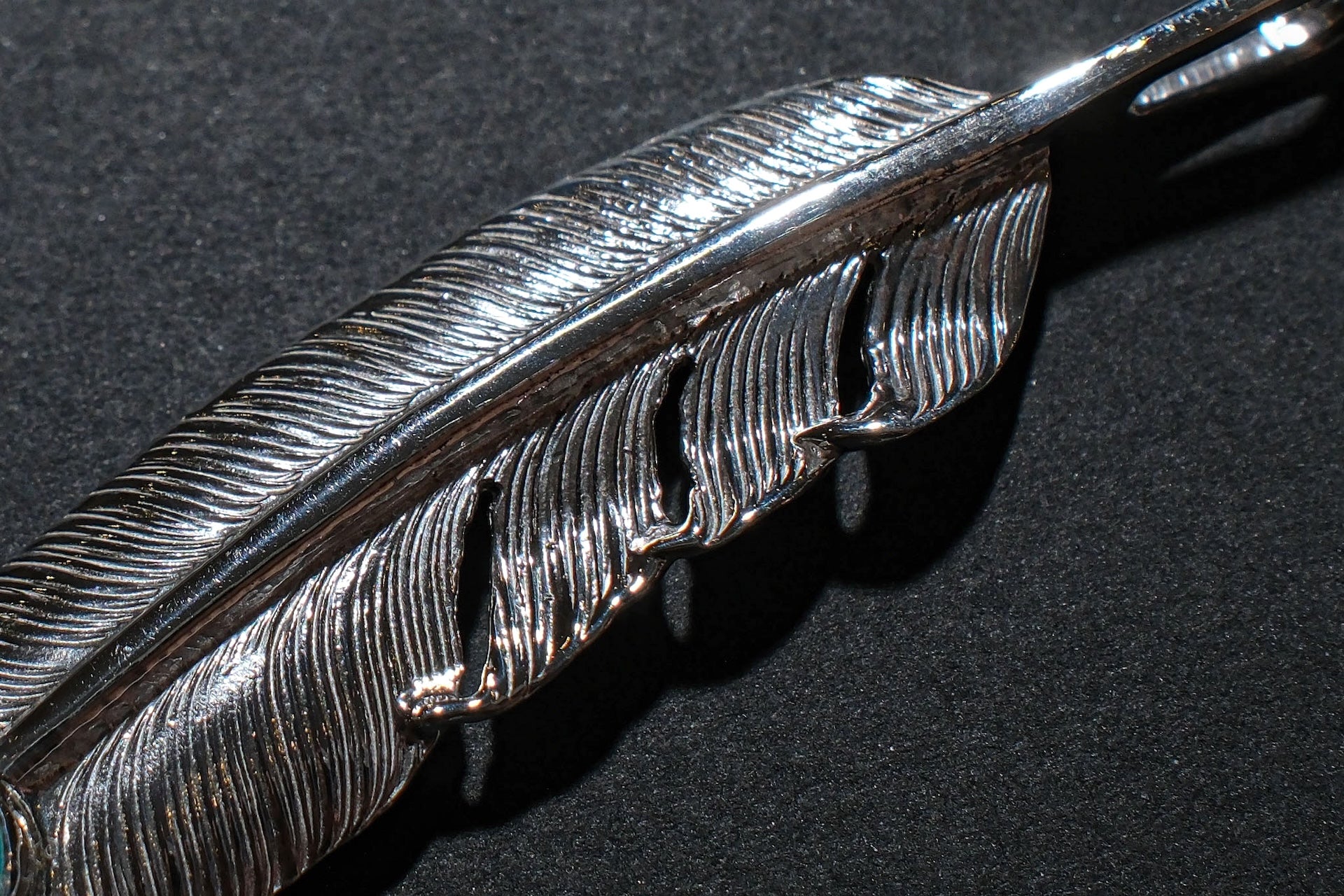 First Arrow's Large Silver Feather With Turquoise Pendant (P-003)