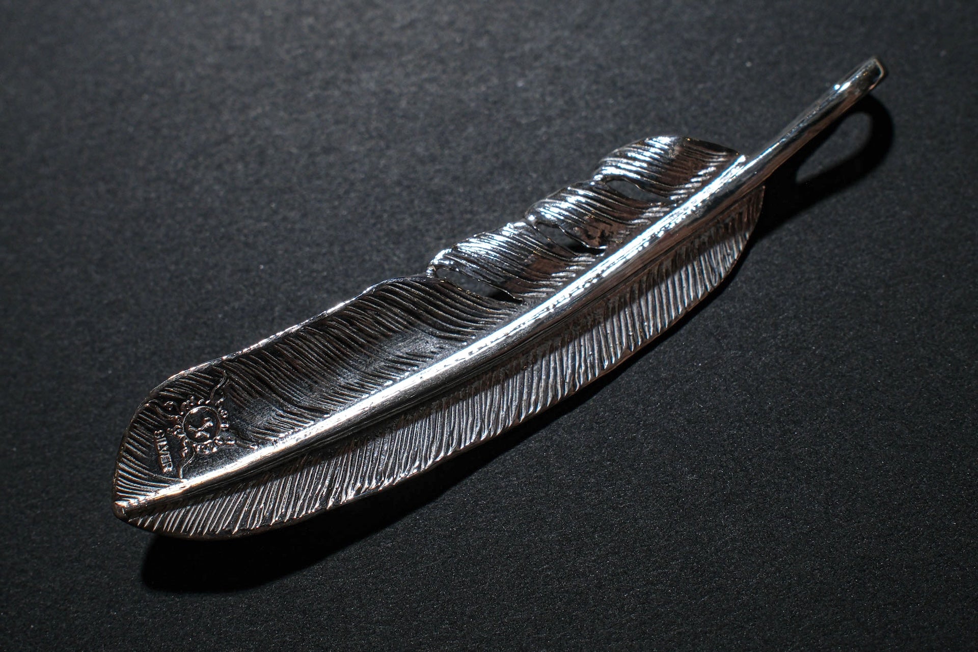 First Arrow's Large Silver Feather With Turquoise Pendant (P-003)